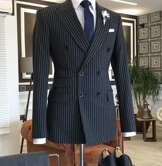 Milo Classic Black Striped Double Breasted Peaked Lapel Business Suits