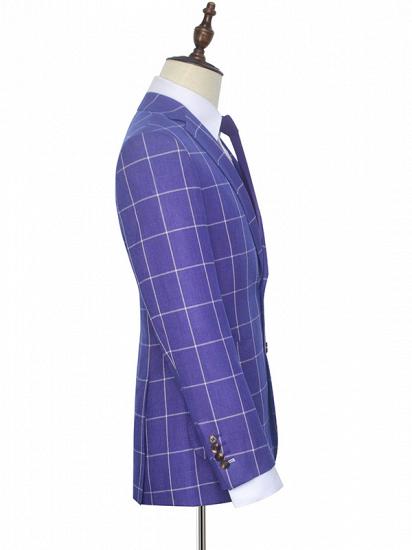Check Pattern Patch Pocket Purple Mens Suits | Notch Lapel Formal Suits for Men_5