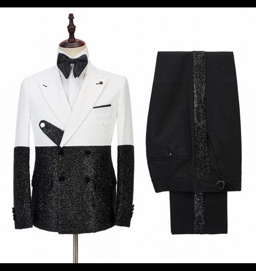 Kenneth White and Sparkle Double Breasted Fashion Slim Fit Prom Men Suits Online_2