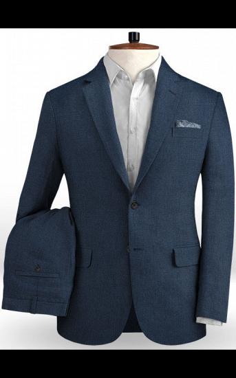 Dark Blue Linen Beach Wedding Tuxedos | Men Suits for Wedding Man Outfit 2 Piece_2