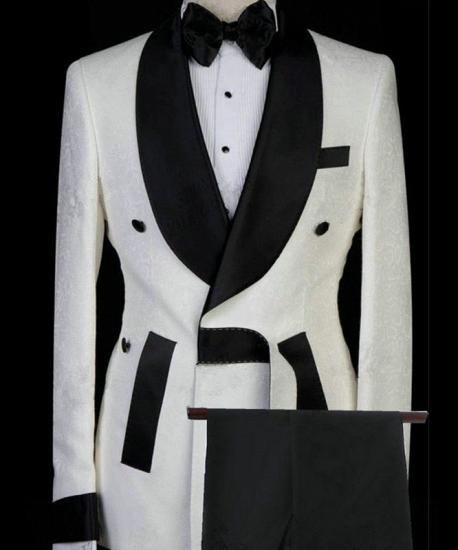 Dominick White Jacquard Shawl Lapel Fashion Men Suits for Wedding_1