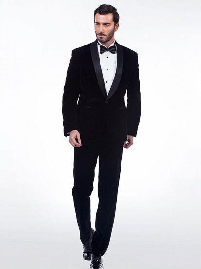 Premium Silk Shawl Lapel Black Velvet Mens Suits Tuxedos for Winter_1