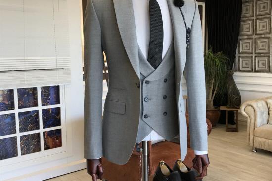 Clement Newest Gray Peaked Lapel One Button Bespoke Formal Business Suits For Men_2