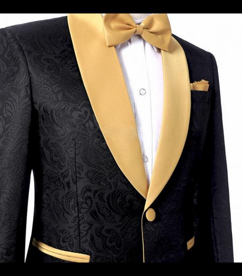 Black Two Pieces Prom Suits | Jacquard Tuxedo with One Button_3