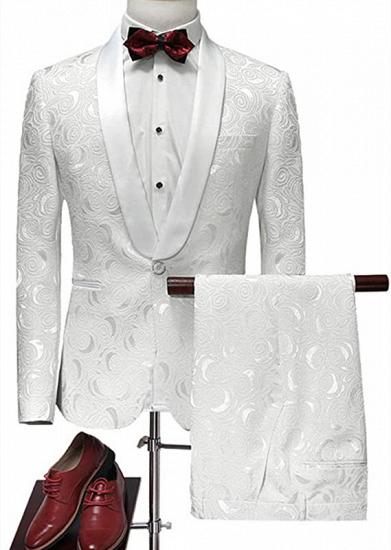 Latest White Jacquard Suits for Wedding Tuxedos Groom Wear | Shawl Lapel Groomsmen Outfit Man Blazers 3Piece