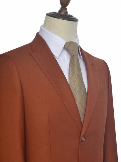 Two Button Dust Orange Mens Suits | Peak Lapel Flap Pockets Suits for Business_3