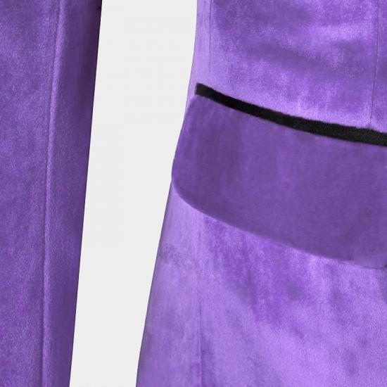 Iris Purple Velvet Tuxedo with Peak Lapel | Three Pieces Slim Fit Men Suits for Prom_4