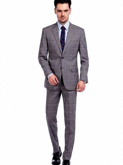 Popular Check Slim Suits Grey Mens Suits for Business_1