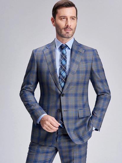 Premium Blue Plaid Grey Mens Suits | Notch Lapel Two Button Suits for Men_8