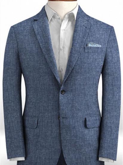Navy Blue 2 Pieces Men Suits | Fashion Linen Tuxedo with Notch Lapel_1