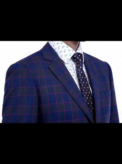 Fashionable Check Pattern Notch Lapel Blue Mens Suits for Business_5