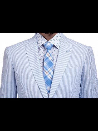 Stylish Blue Stripes Seersucker Leisure Suits for Men_3
