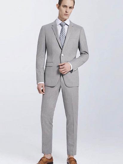 Small Notch Lapel Light-colored Stripes High Quality Light Grey Mens Suits_1