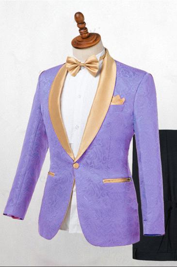 Lavender One Button Jacquard Fashion Slim Fit Wedding Tuxedo for Men_1