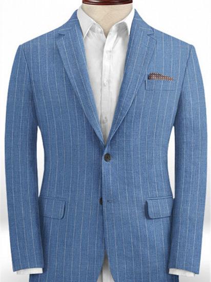 Ocean Blue Striped Prom Tuxedo | Two Pieces Linen Men Suits_1