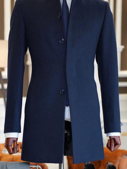 Marvin Navy Blue Stand Collar Slim Fit Tailored Wool Jacket For Business_2