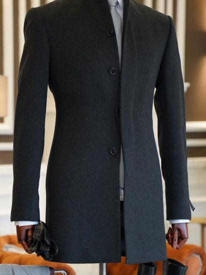 John Traditional Black Stand Collar Slim Fit Formal Wool Coat For Business_1