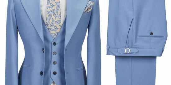 Gentle Blue Peak Lapel Men's Suit | 3 Piece Men's Formal Suit without Flap_5