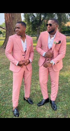 New Arrival Christopher Pink Three Pieces Peaked Lapel Wedding Groomsmen Suits