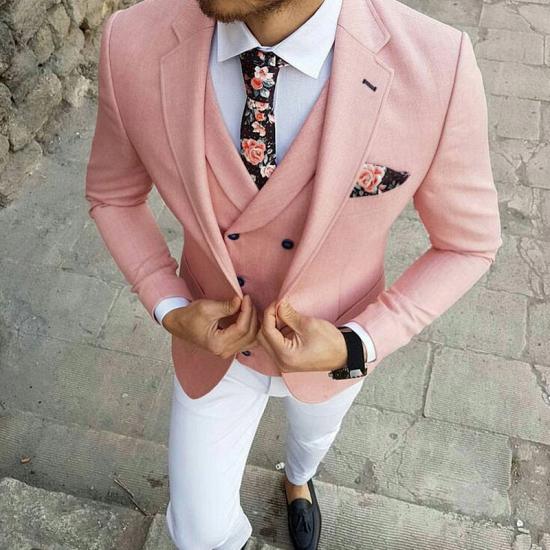 Reese Pink Three-Pieces Slim Fit Notched Lapel Prom Men Suits_2