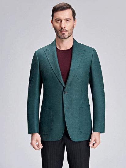 Stylich Green Patch Pocket Peak Lapel Daily Casual Slim Fit Blazer Jacket for Men