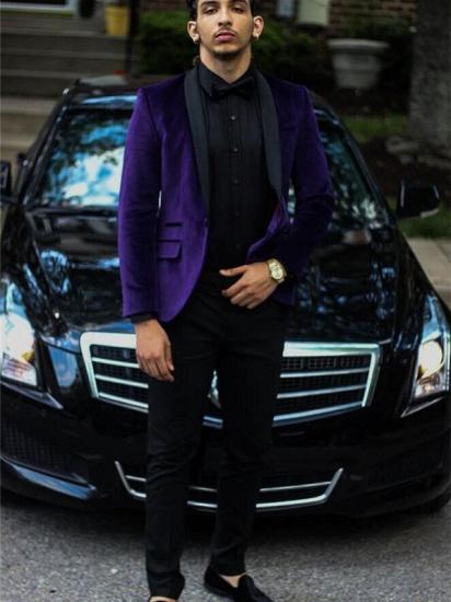 Purple Velvet Prom Party Suits | Two Piece Men Suit with Black Lapel_1