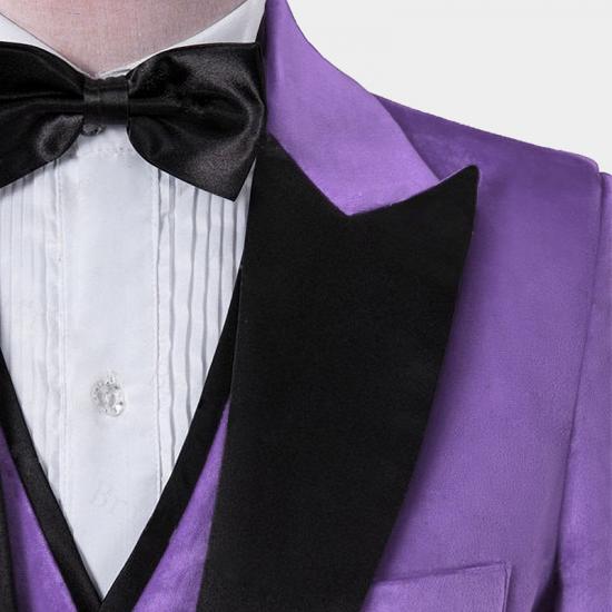 Iris Purple Velvet Tuxedo with Peak Lapel | Three Pieces Slim Fit Men Suits for Prom_3