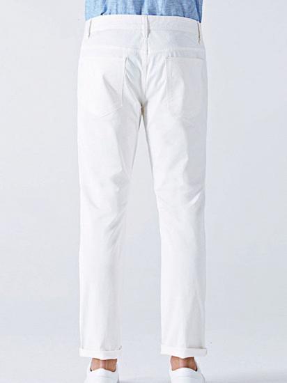 Fashionable White Cotton Solid Casual Mens Ninth Pants_3