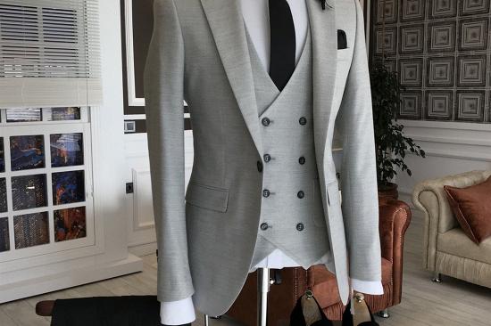 Formal Light Gray 3-Pieces Notched Lapel Double Breasted Waistcoat Business Suits For Men_2