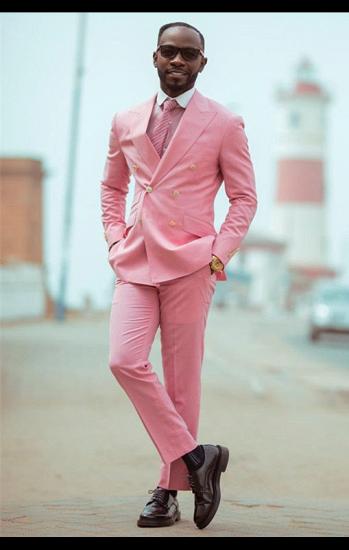 Ablett Pink Double Breated Peaked Lapel Chic Men Suits for Prom