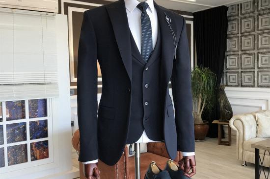 Andre 3-Pieces Black Peaked Lapel Formal Business Men Suits_2
