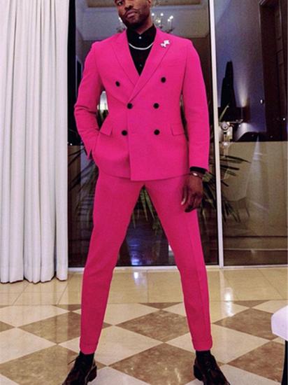 Stylish Fuchsia Two Breasted Peaked Lapel Prom Men's Suit For Sale_1