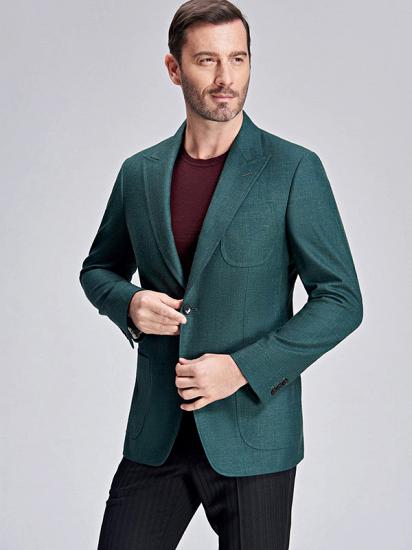Stylich Green Patch Pocket Peak Lapel Daily Casual Slim Fit Blazer Jacket for Men_3