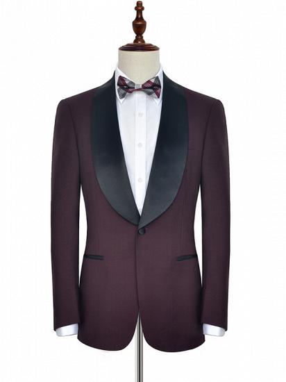 Luxury Black Shawl Collor One Button Burgundy Wedding Suits for Men_2