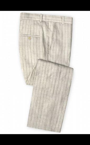 Light Champagne Two Pieces Striped Tuxedo | Linen Summer Beach Groom Suits_3