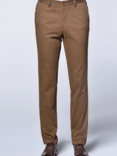 Casual Cotton Pants Solid Brown Slim Fit Daily Trousers_1