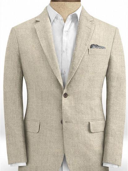 Khaki Linen Two Pieces Summer Beach Wedding Men Suits | Groom Two Pieces Tuxedo Online_1