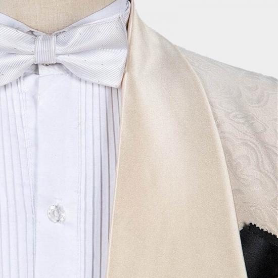 White Three Pieces Jacquare Tuxedo | Shawl Lapel Dinner Suits Sale_4