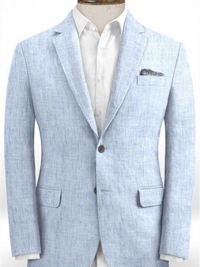 Sky Blue Cotton Linen Summer Wedding Suit | Beach Suit Groom Tuxedos Bestman Blazer_1