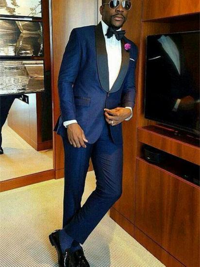 Joshua Navy Blue Stylish Bespoke Shawl Lapel Wedding Groom Suits Online_1