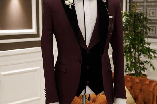 Herbert Burgundy 3-pieces Peaked Lapel Slim Fit Prom Men Suits_2