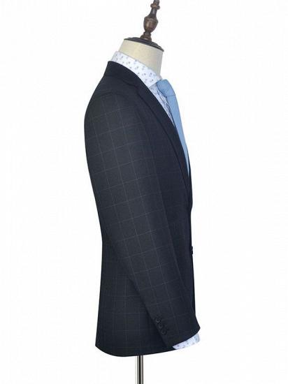 Black Check Pattern Classic Suits for Men | Notch Lapel Three Slant Pockets Business Suits_4