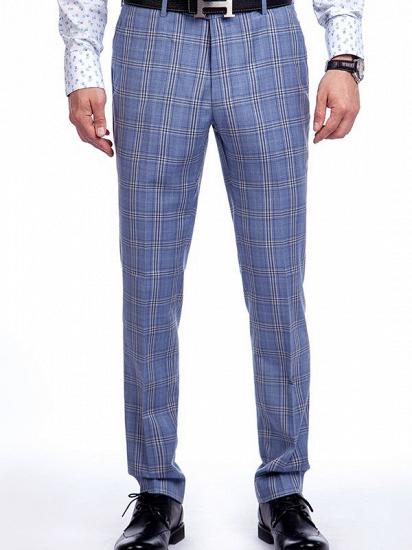 Two Buttons Flap Pocket Checked Pattern Blue Suits for Business Men_7