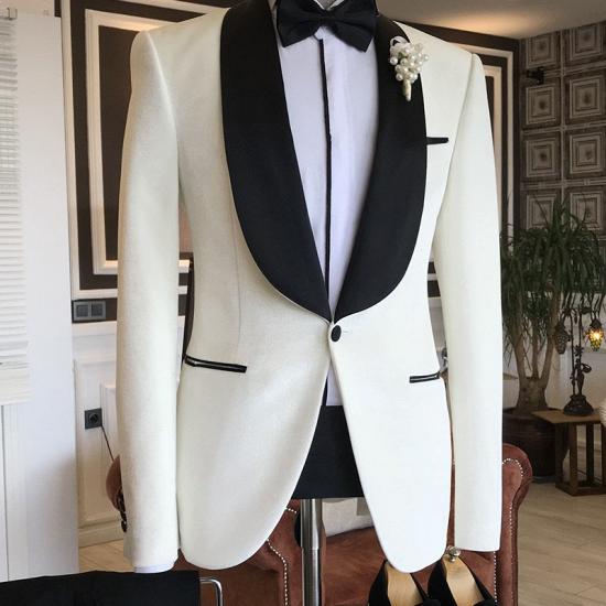 Michael Simple White Shawl Lapel Wedding Suit For Grooms_1