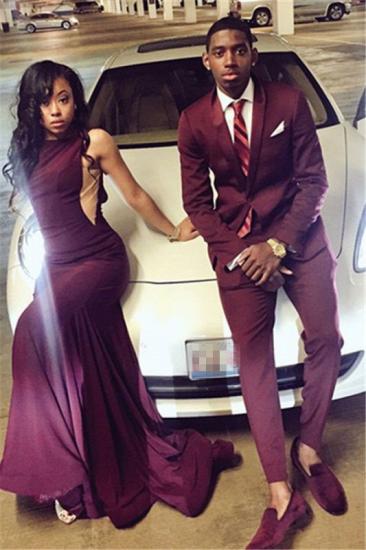 Burgundy Slim Fit Men Suit | Two Pieces Bespoke One Button Prom Suit_1