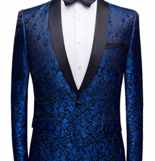 Holden Royal Blue Jacquard Prom Suits | Shawl Lapel Black Satin Wedding Tuxedos-Theo