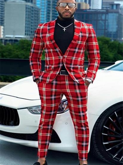 Sebastian Red Plaid One Button Formal Business Men Suits_1