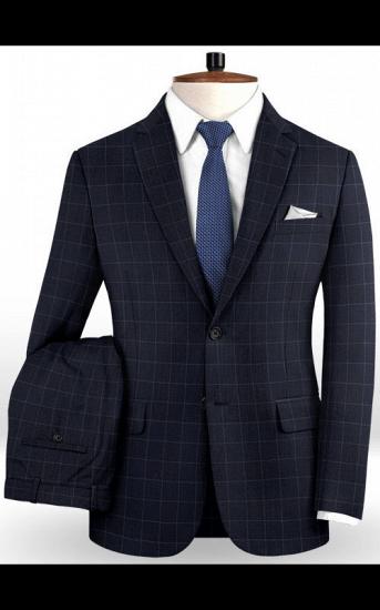 Dark Blue Checked Men Suits | Fashion Notch Lapel Prom Tuxedo_2