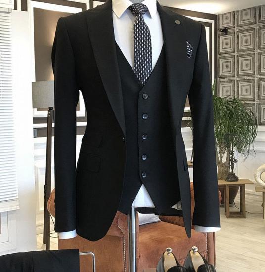 Manuel Simple Black One Button Formal Business Slim Fit Suits For Men_1