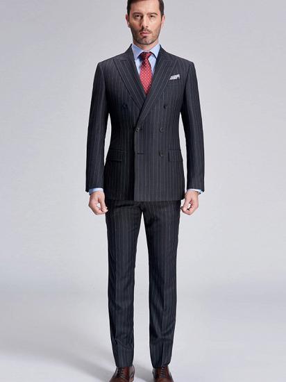 Nehemiah Double Breasted Mens Suits | Stripes Dark Grey Suits for Men_1